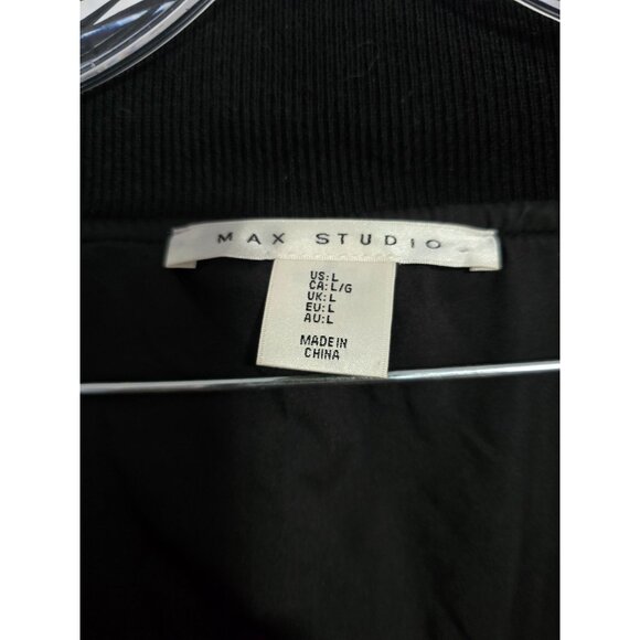 Max Studio Womens  Vegan Leather Jacket Black Quilted Bomber Classic Sz L - Picture 7 of 8